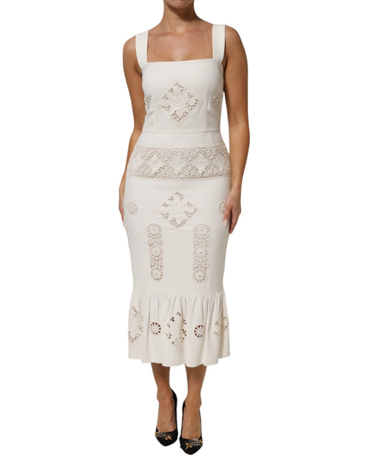 Dolce &amp; Gabbana – Ärmelloses Midikleid aus weißer Blumenspitze
