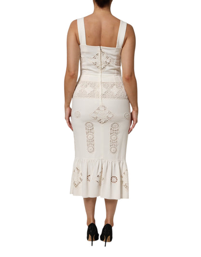 Dolce &amp; Gabbana – Ärmelloses Midikleid aus weißer Blumenspitze