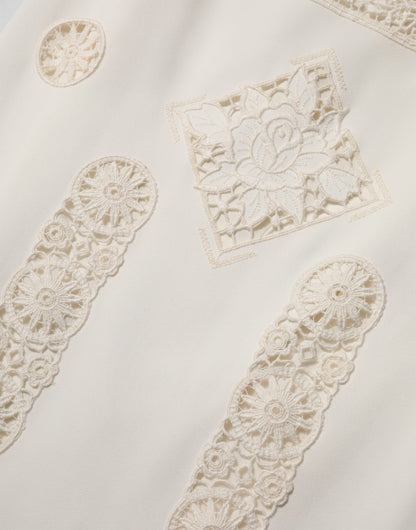 Dolce &amp; Gabbana – Ärmelloses Midikleid aus weißer Blumenspitze