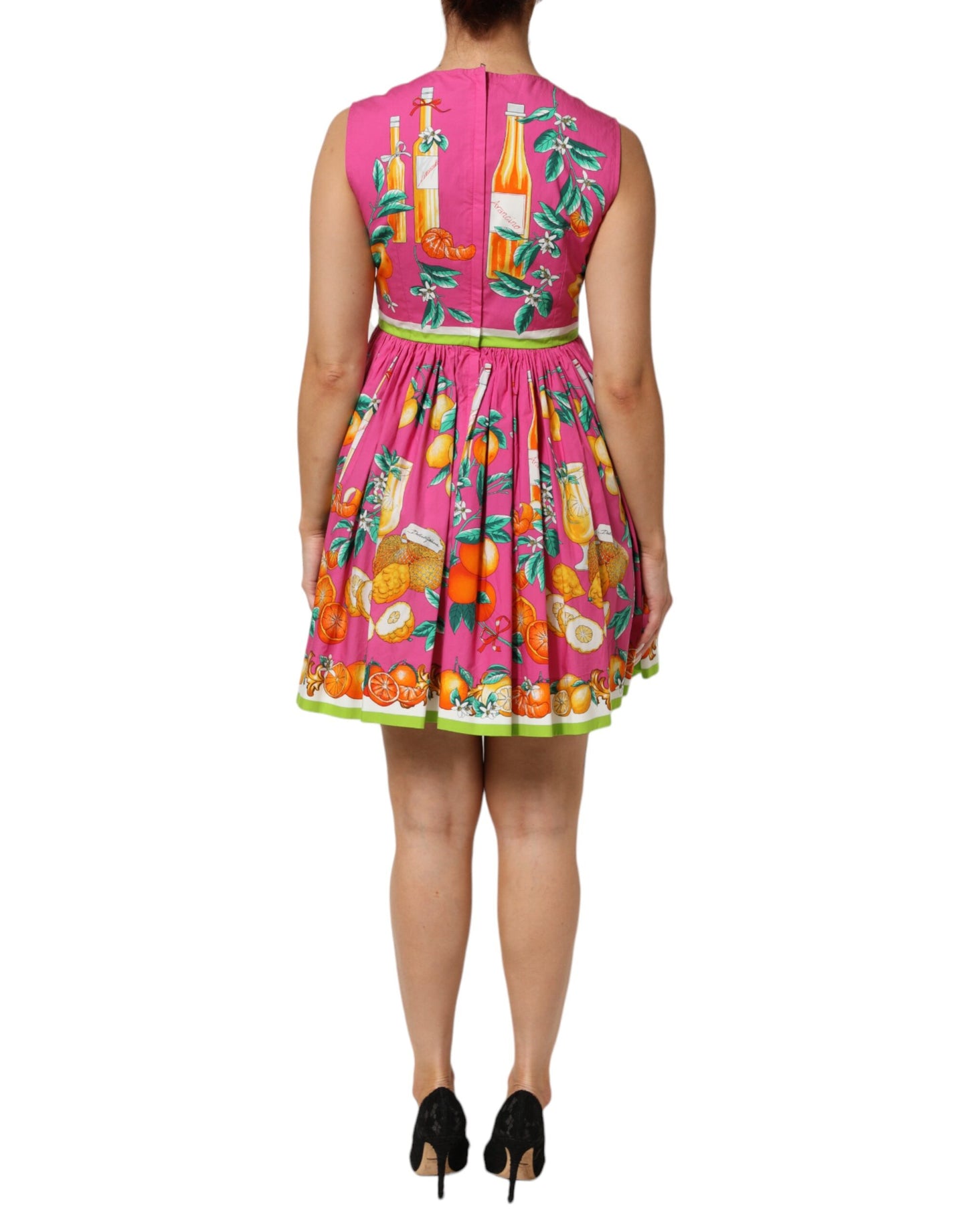 Dolce &amp; Gabbana – Rosafarbenes, ärmelloses Minikleid in A-Linie mit Fruchtdruck