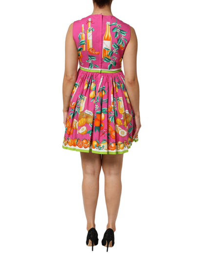 Dolce &amp; Gabbana – Rosafarbenes, ärmelloses Minikleid in A-Linie mit Fruchtdruck