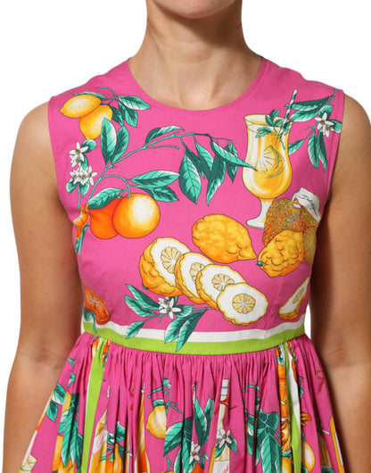 Dolce &amp; Gabbana – Rosafarbenes, ärmelloses Minikleid in A-Linie mit Fruchtdruck