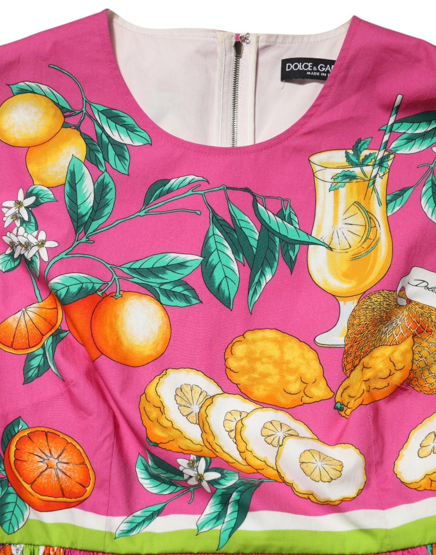 Dolce &amp; Gabbana – Rosafarbenes, ärmelloses Minikleid in A-Linie mit Fruchtdruck