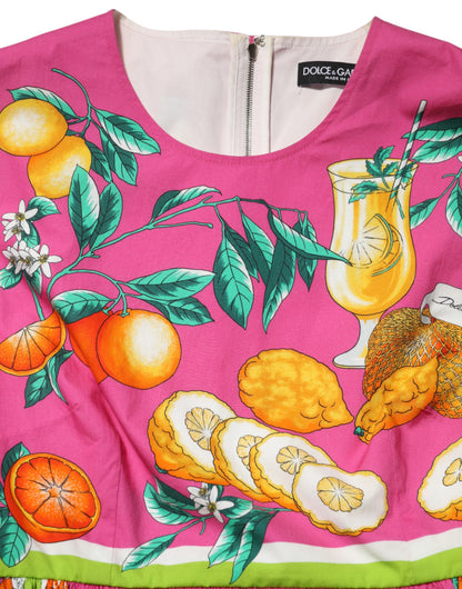 Dolce &amp; Gabbana – Rosafarbenes, ärmelloses Minikleid in A-Linie mit Fruchtdruck