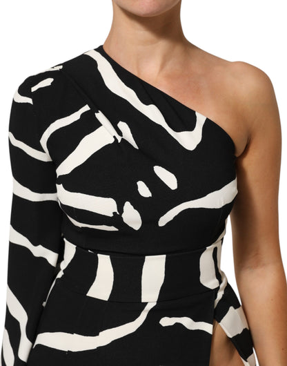 Dolce &amp; Gabbana – Schwarz-weißes Minikleid mit One-Shoulder-Träger und hohem Schlitz