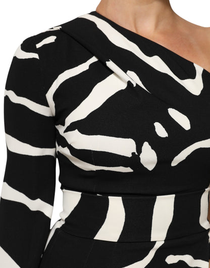 Dolce &amp; Gabbana – Schwarz-weißes Minikleid mit One-Shoulder-Träger und hohem Schlitz