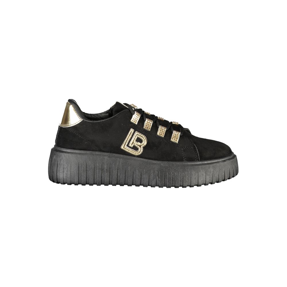 Laura Biagiotti – Schwarzer Polyester-Sneaker für Damen mit goldenen Details und Strass-Akzenten