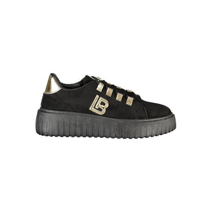 Laura Biagiotti – Schwarzer Polyester-Sneaker für Damen mit goldenen Details und Strass-Akzenten