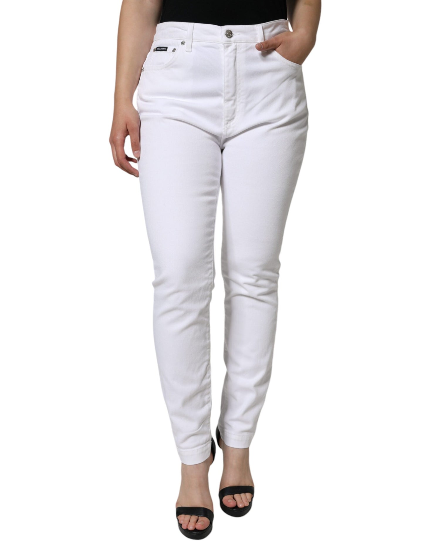 Dolce &amp; Gabbana – AUDREY – Enge Jeans aus Baumwoll-Logo in Weiß