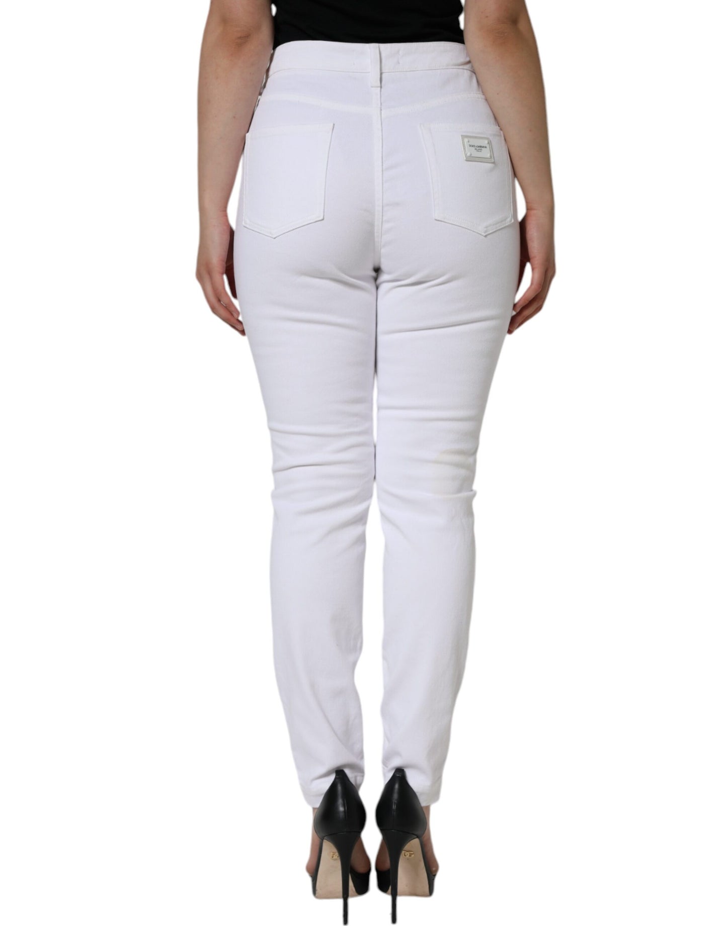 Dolce &amp; Gabbana – AUDREY – Enge Jeans aus Baumwoll-Logo in Weiß