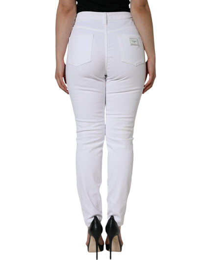 Dolce &amp; Gabbana – AUDREY – Enge Jeans aus Baumwoll-Logo in Weiß