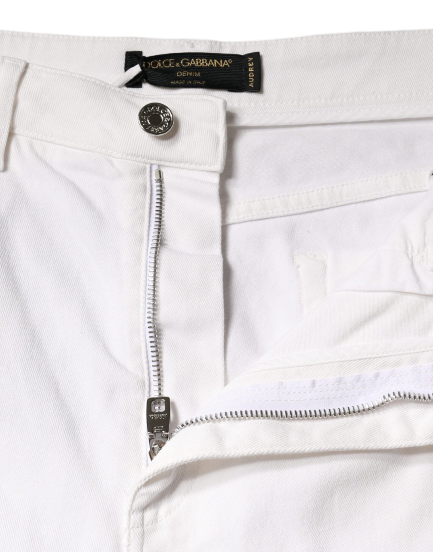 Dolce &amp; Gabbana – AUDREY – Enge Jeans aus Baumwoll-Logo in Weiß