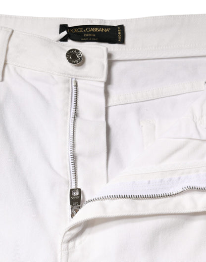 Dolce &amp; Gabbana – AUDREY – Enge Jeans aus Baumwoll-Logo in Weiß