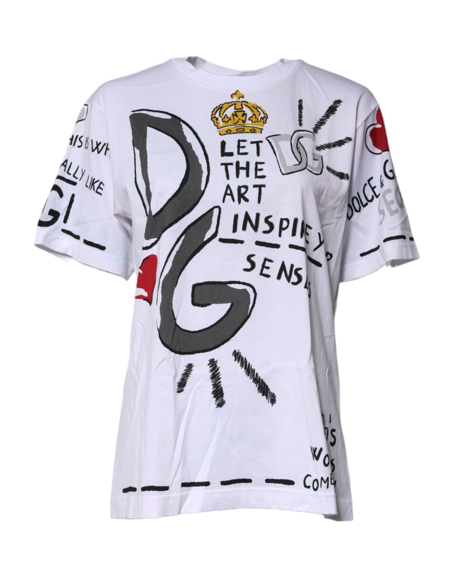 Dolce &amp; Gabbana – Weißes, grafisches T-Shirt mit Rundhalsausschnitt und kurzen Ärmeln
