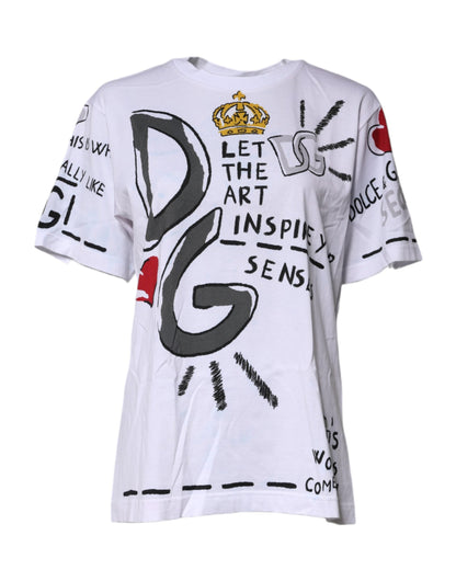 Dolce &amp; Gabbana – Weißes, grafisches T-Shirt mit Rundhalsausschnitt und kurzen Ärmeln