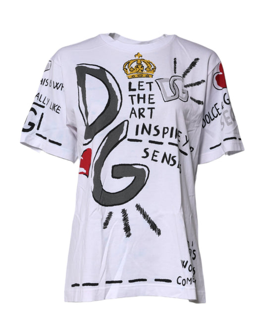 Dolce &amp; Gabbana – Weißes, grafisches T-Shirt mit Rundhalsausschnitt und kurzen Ärmeln