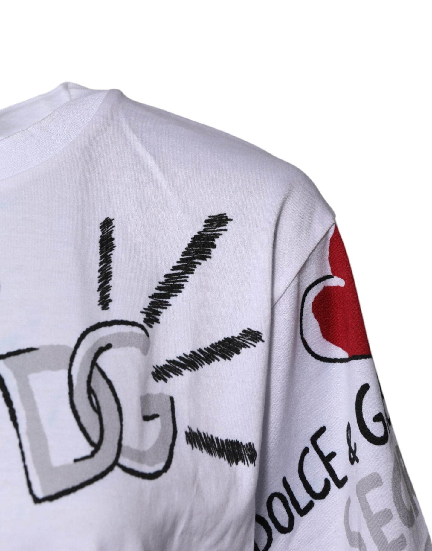 Dolce &amp; Gabbana – Weißes, grafisches T-Shirt mit Rundhalsausschnitt und kurzen Ärmeln