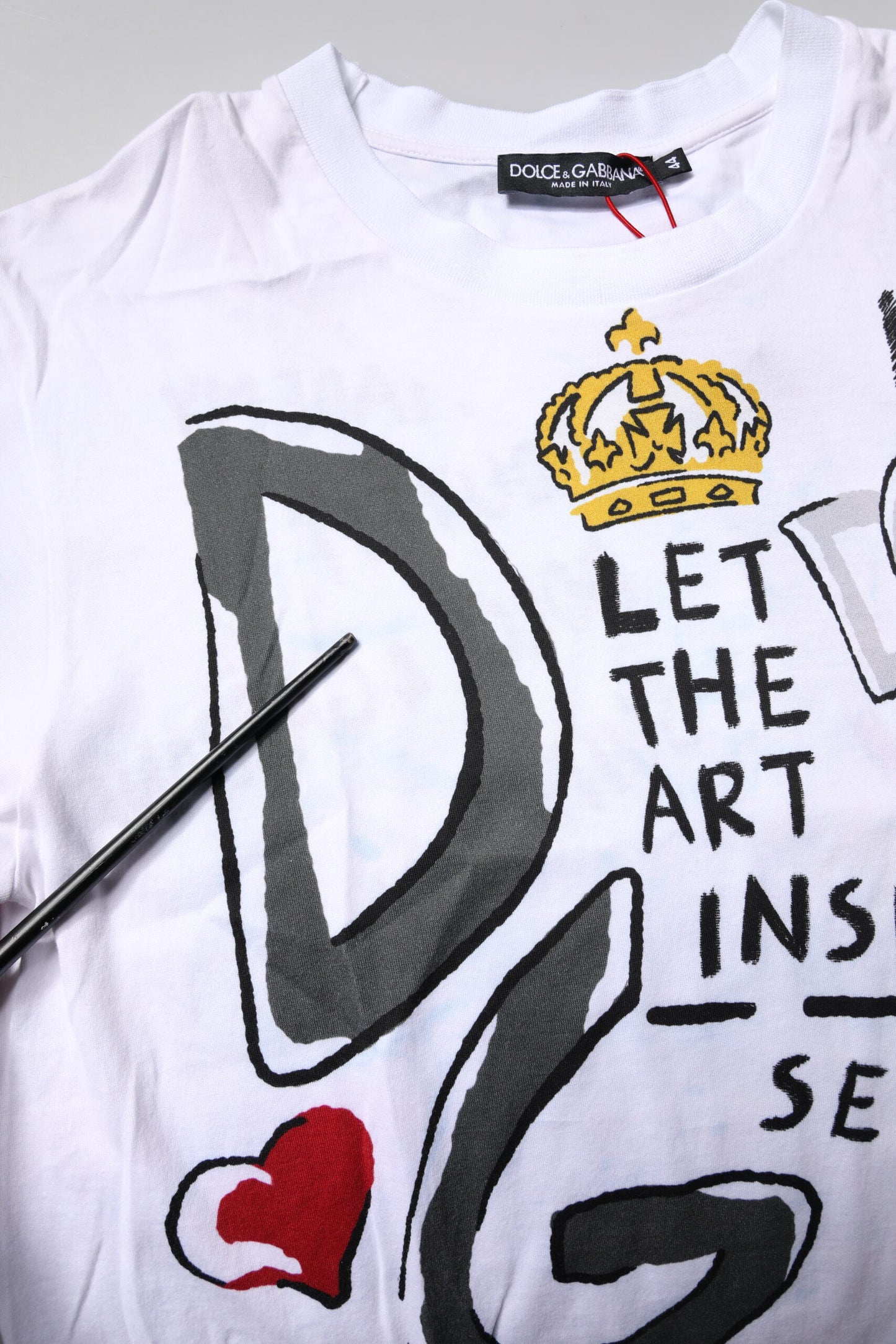 Dolce &amp; Gabbana – Weißes, grafisches T-Shirt mit Rundhalsausschnitt und kurzen Ärmeln
