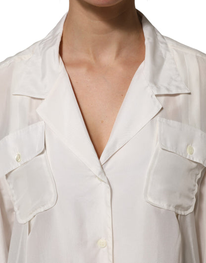 Dolce &amp; Gabbana – Poloshirt aus Seide mit Knopfleiste in Off-White