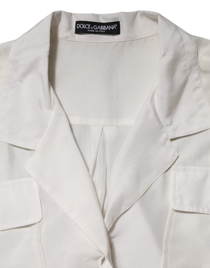 Dolce &amp; Gabbana – Poloshirt aus Seide mit Knopfleiste in Off-White