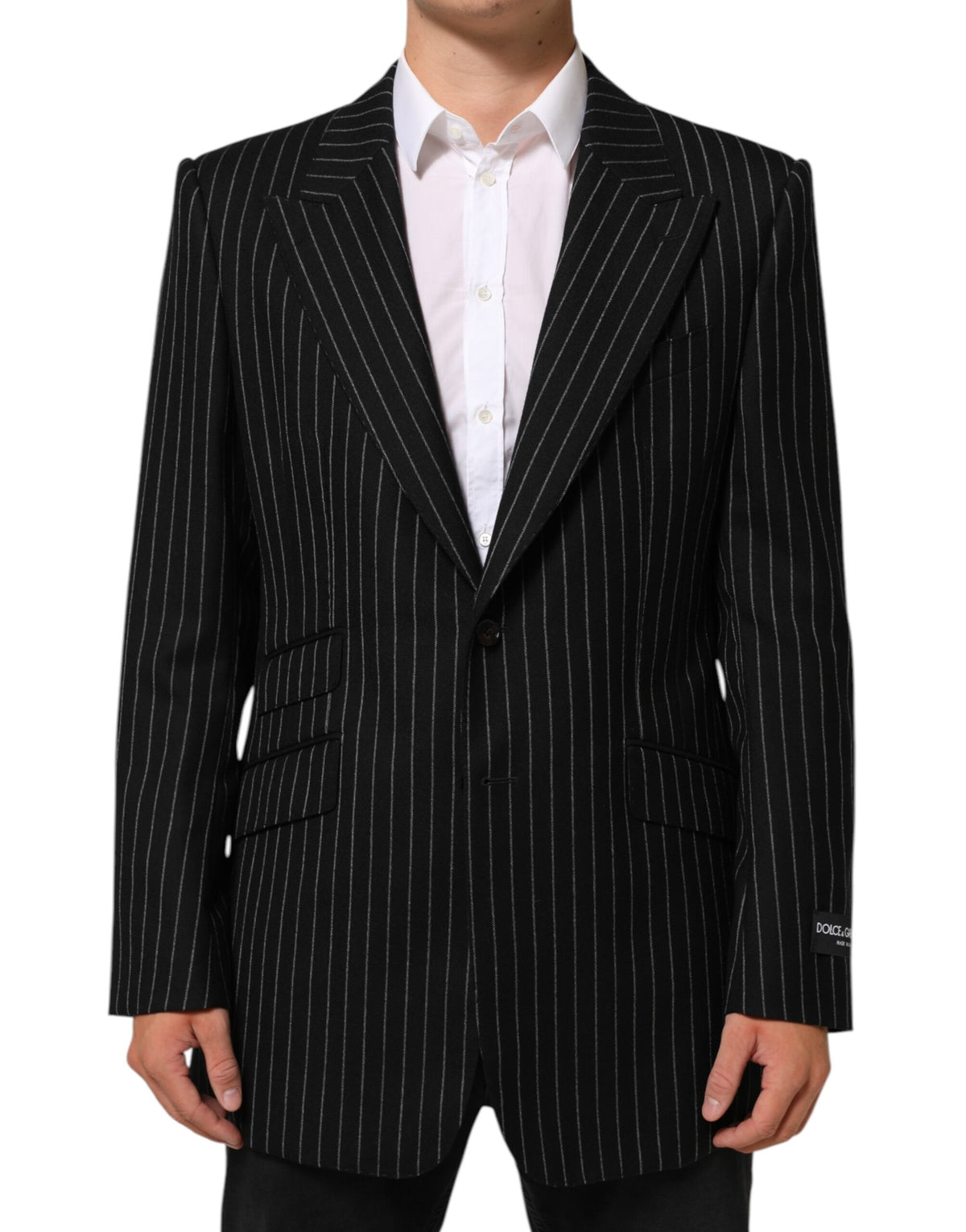Dolce &amp; Gabbana – Schwarz gestreifter Anzugsjacken-Blazer mit 2 Knöpfen