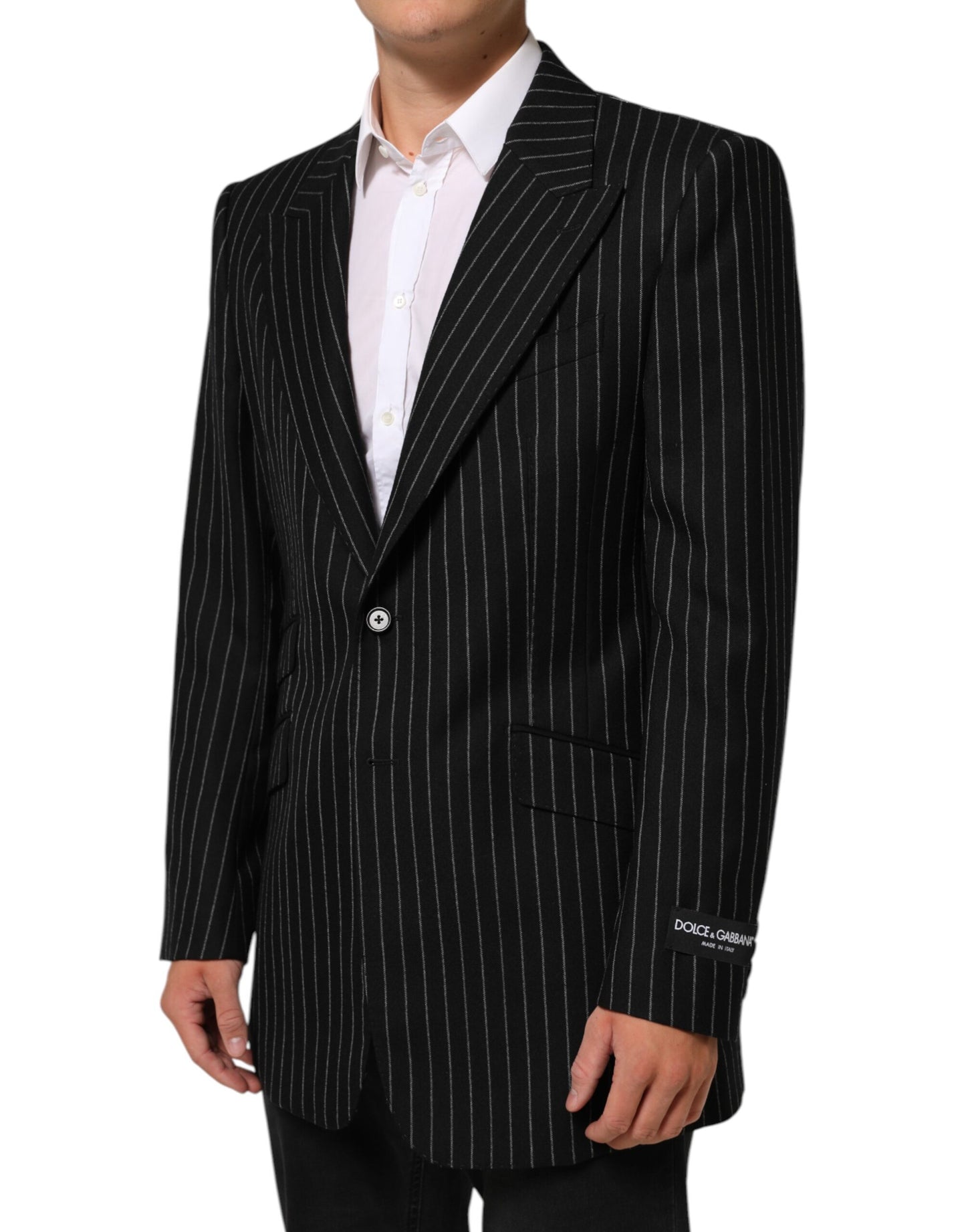 Dolce &amp; Gabbana – Schwarz gestreifter Anzugsjacken-Blazer mit 2 Knöpfen