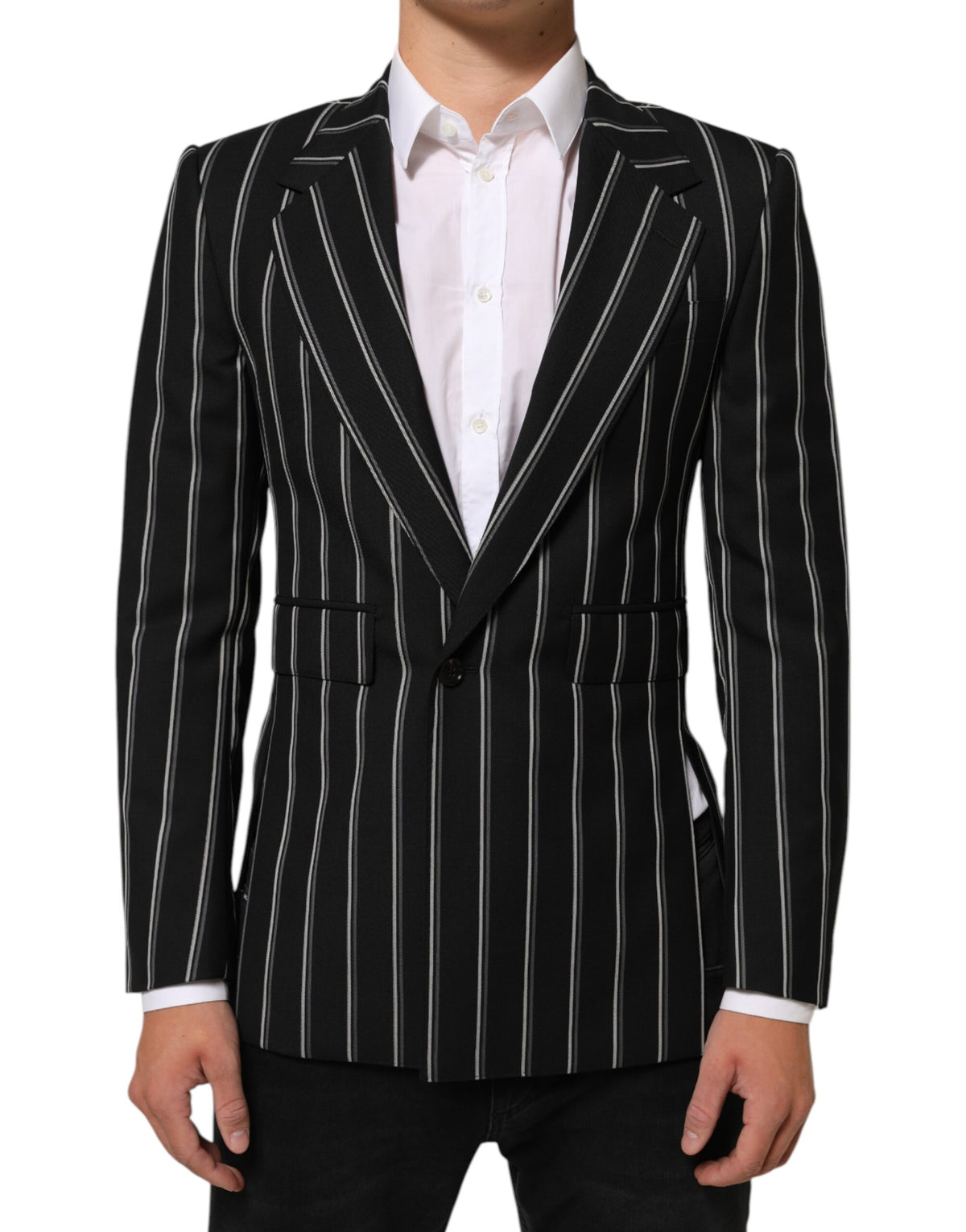 Dolce &amp; Gabbana – SICILIA – Anzugblazer mit 1 Knopf und schwarzen Streifen