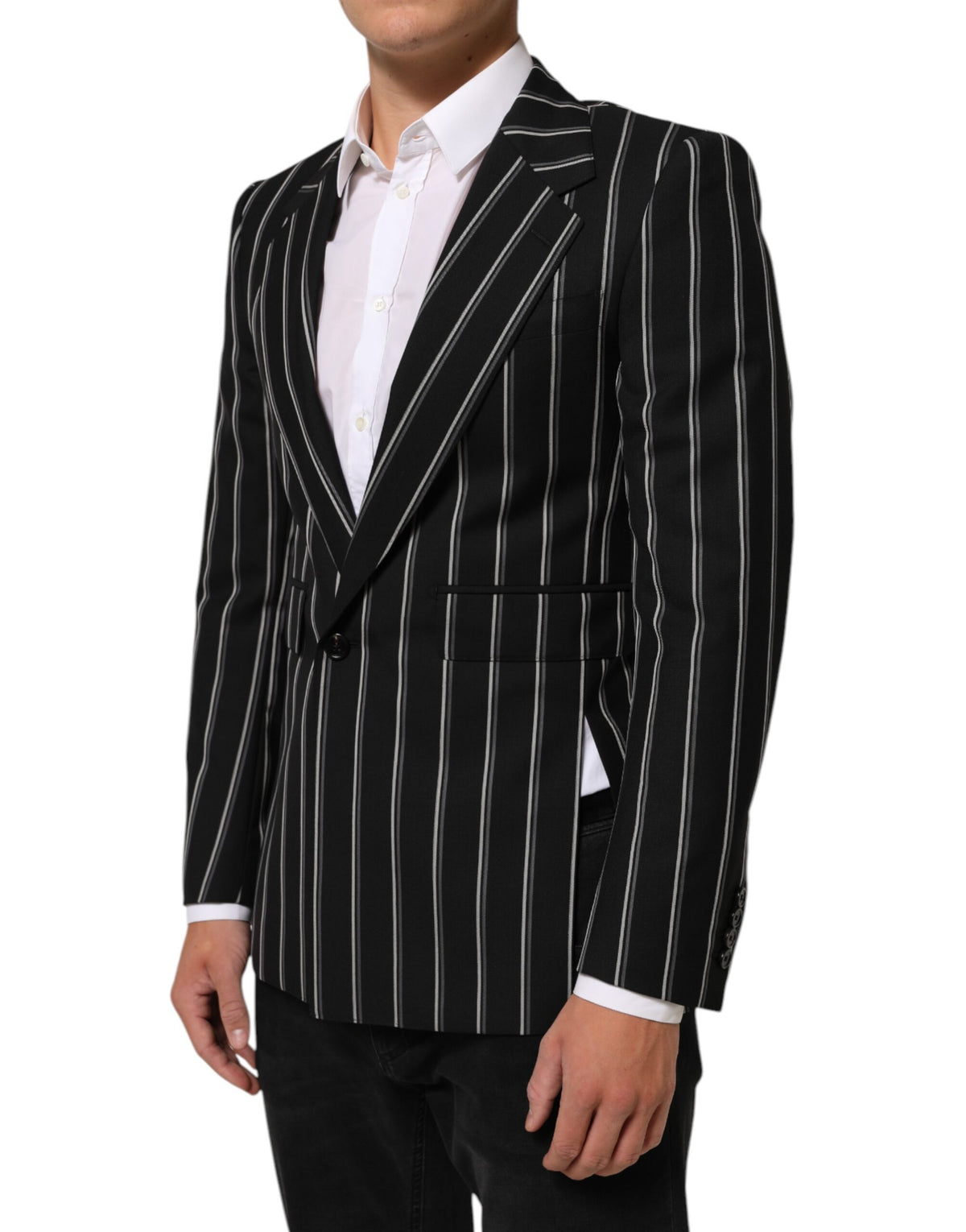 Dolce &amp; Gabbana – SICILIA – Anzugblazer mit 1 Knopf und schwarzen Streifen