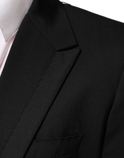 Dolce &amp; Gabbana Schwarzer Wollanzug mit 2 Knöpfen für Herren