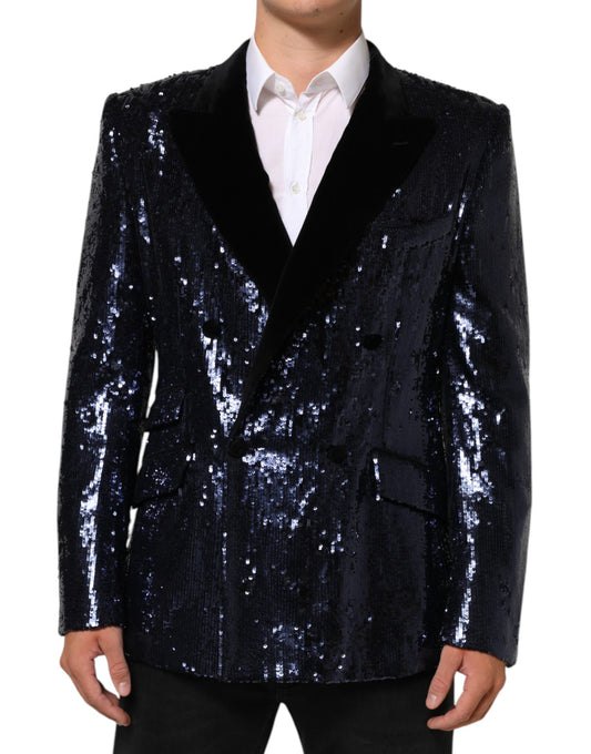 Dolce & Gabbana Blue Sequin SICILIA Double Breasted Blazer