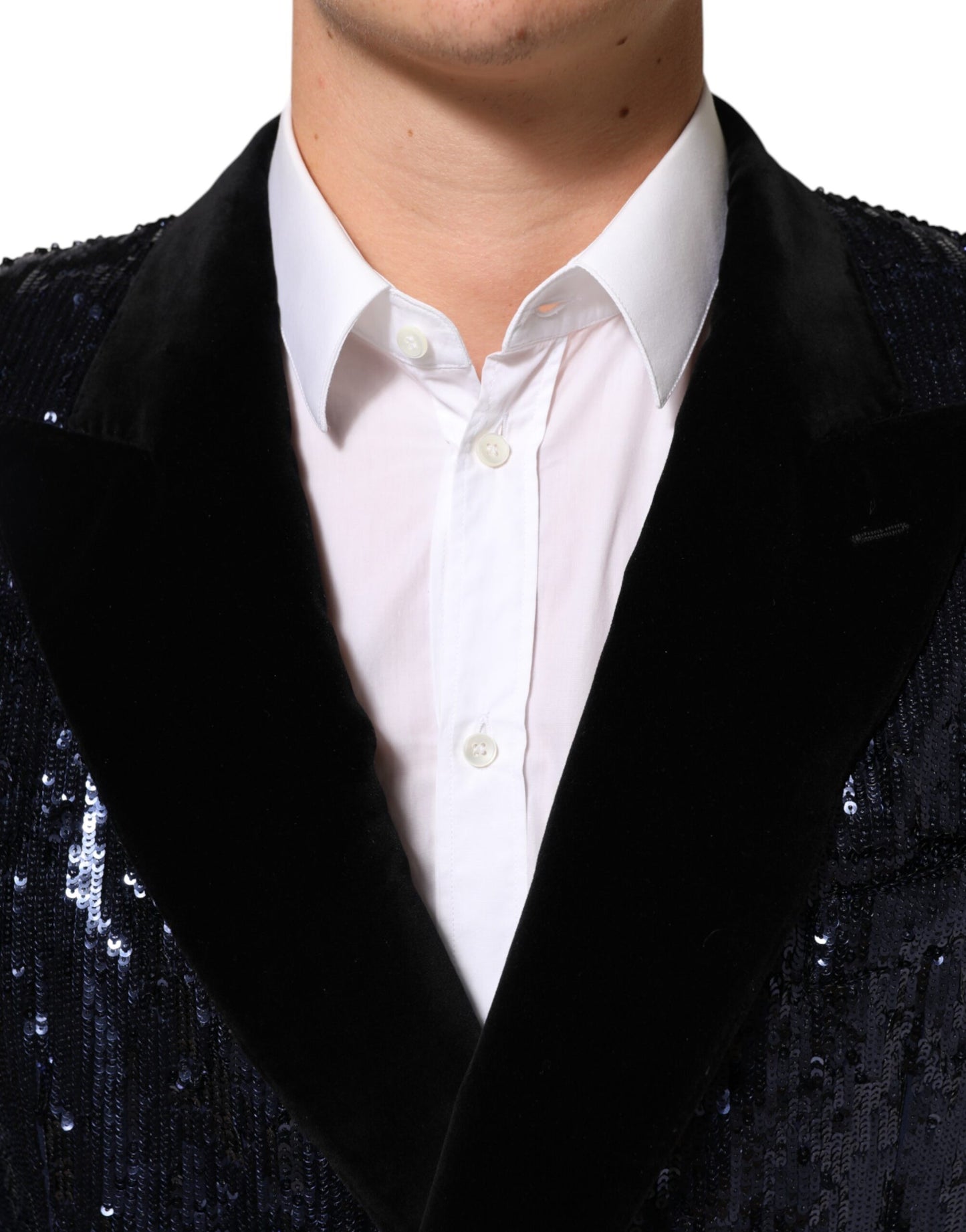 Dolce &amp; Gabbana Blauer Pailletten-Blazer SICILIA mit zweireihigem Saum