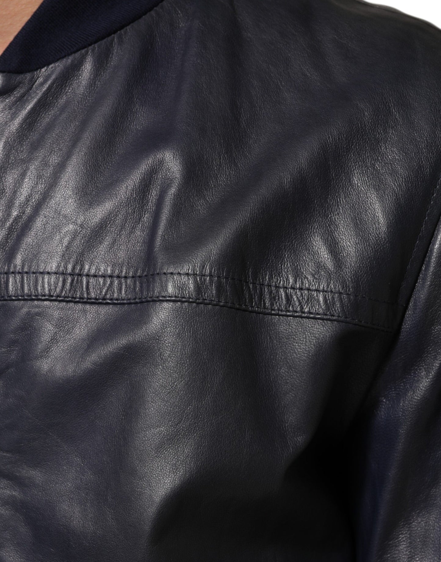 Dolce &amp; Gabbana – Blaue Biker-Blousonjacke aus Leder mit durchgehendem Reißverschluss