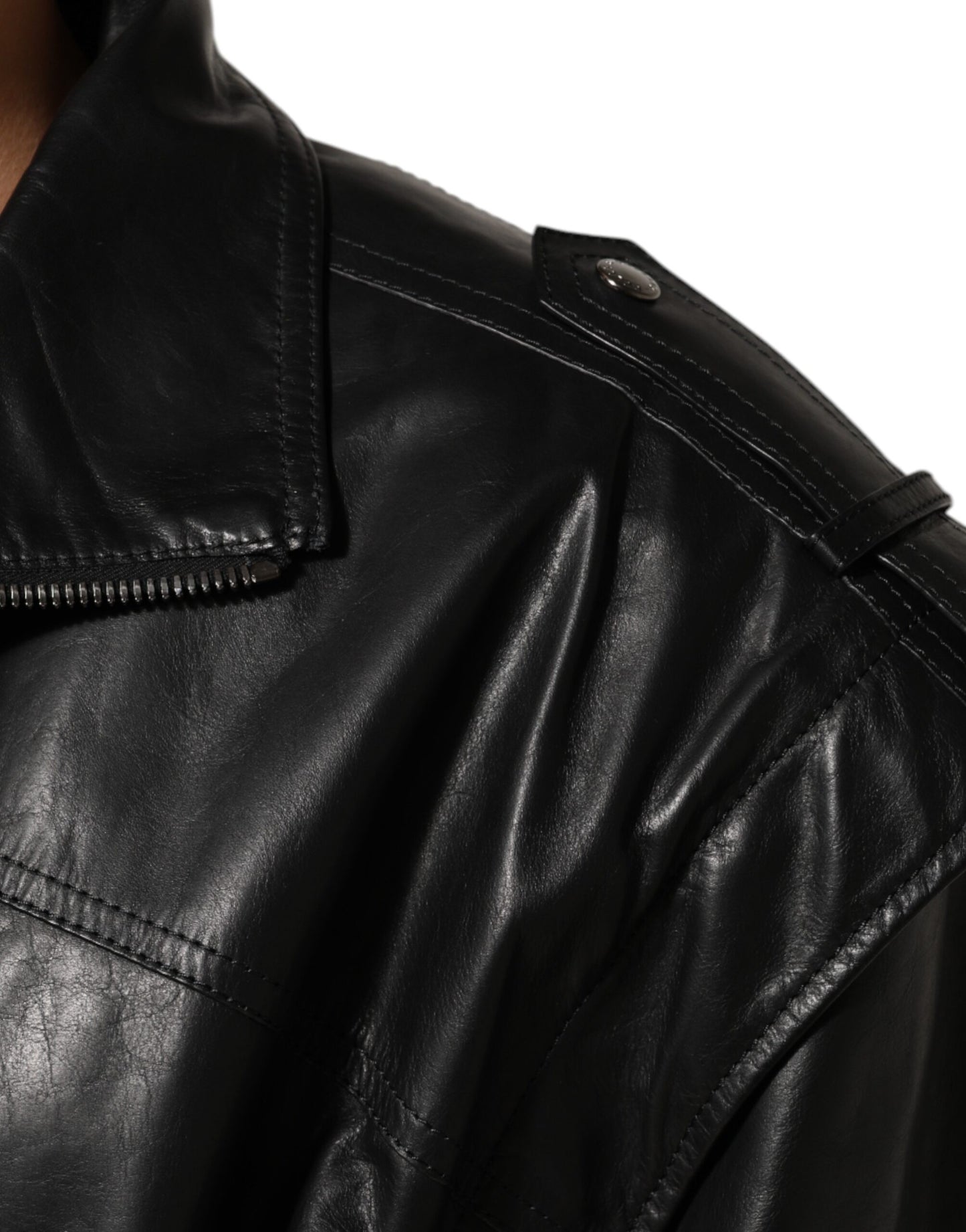Dolce &amp; Gabbana – Schwarze Biker-Blousonjacke aus Leder mit durchgehendem Reißverschluss