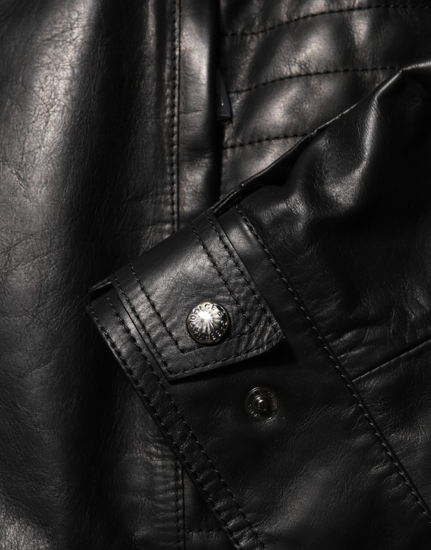 Dolce &amp; Gabbana – Schwarze Biker-Blousonjacke aus Leder mit durchgehendem Reißverschluss