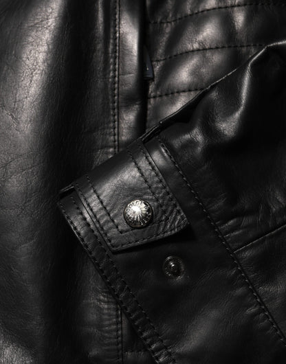 Dolce &amp; Gabbana – Schwarze Biker-Blousonjacke aus Leder mit durchgehendem Reißverschluss