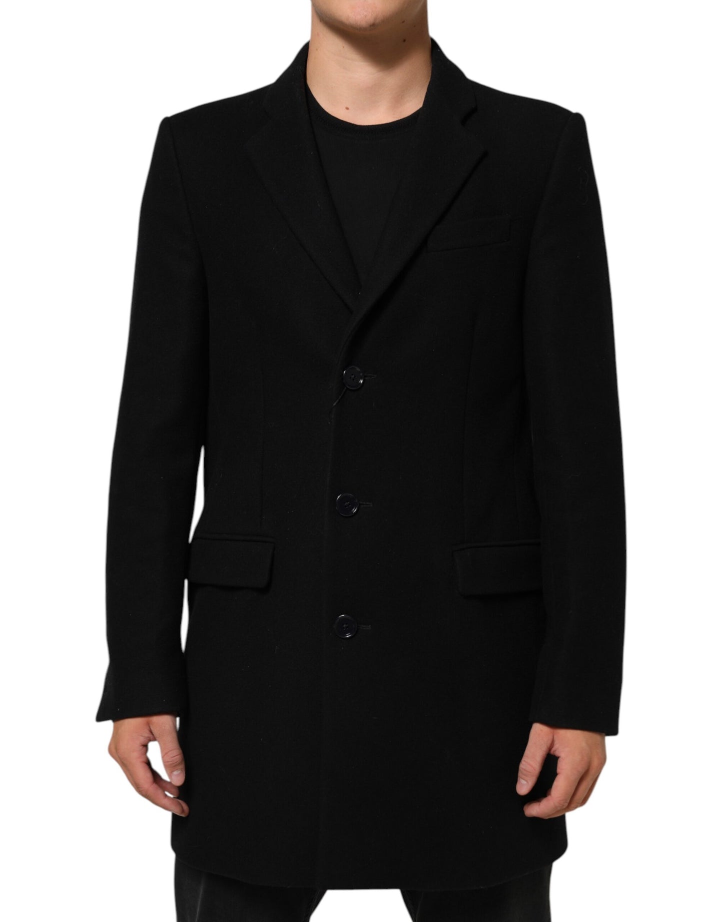 Dolce &amp; Gabbana Schwarze Trenchcoat-Jacke aus Wolle mit Knöpfen für Herren
