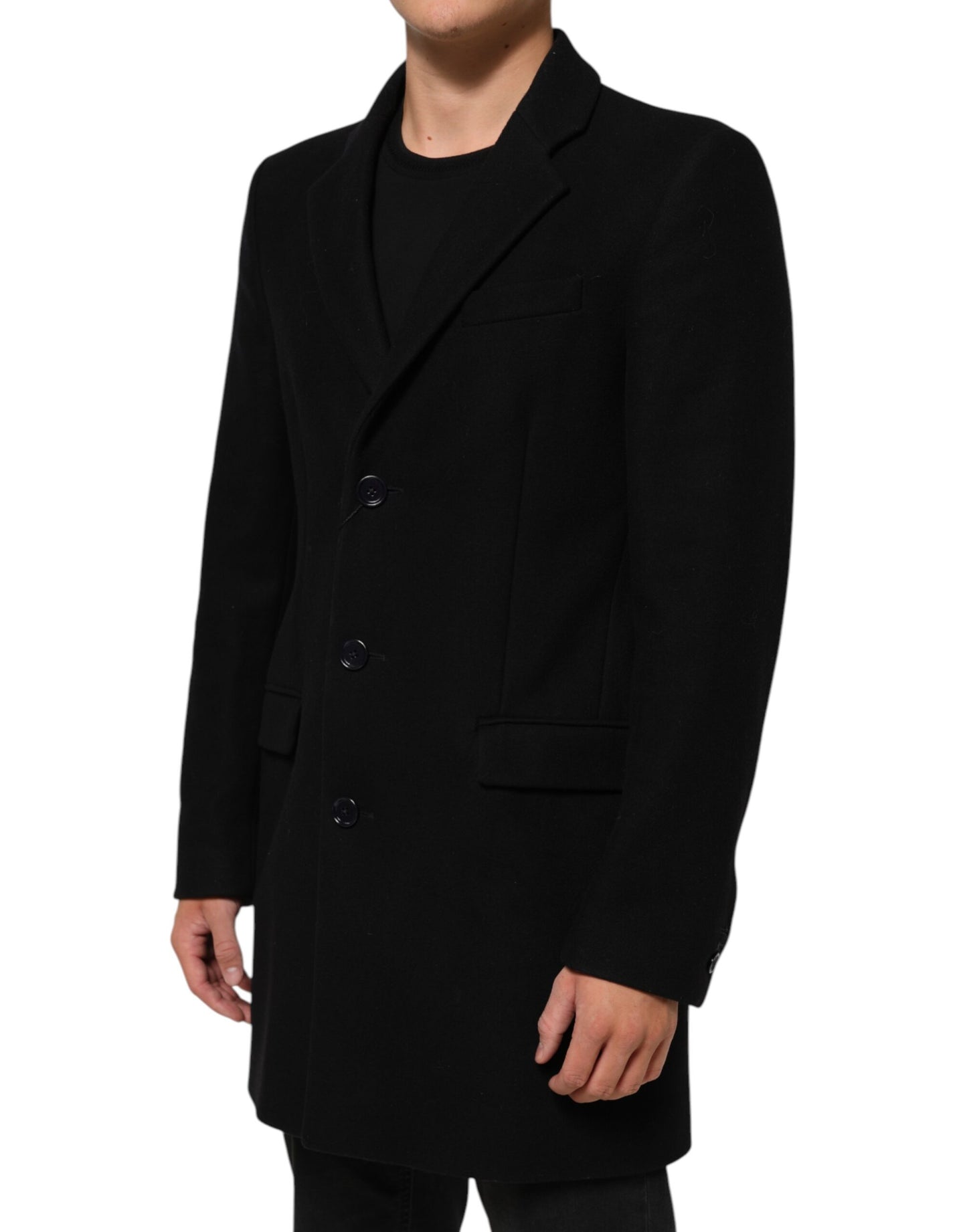 Dolce &amp; Gabbana Schwarze Trenchcoat-Jacke aus Wolle mit Knöpfen für Herren
