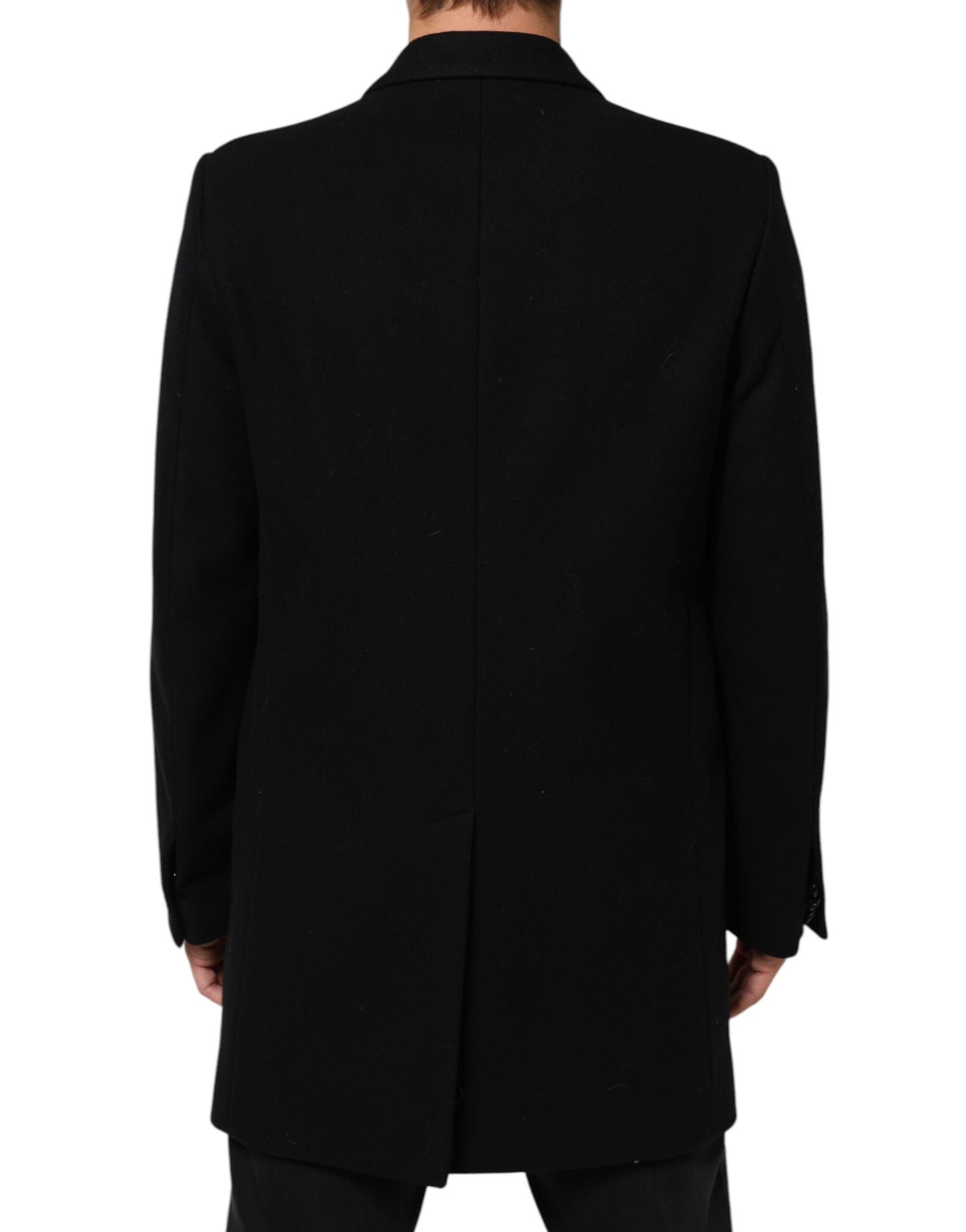 Dolce &amp; Gabbana Schwarze Trenchcoat-Jacke aus Wolle mit Knöpfen für Herren
