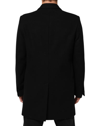 Dolce &amp; Gabbana Schwarze Trenchcoat-Jacke aus Wolle mit Knöpfen für Herren