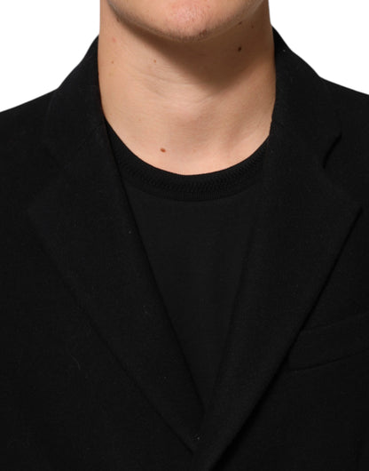 Dolce &amp; Gabbana Schwarze Trenchcoat-Jacke aus Wolle mit Knöpfen für Herren