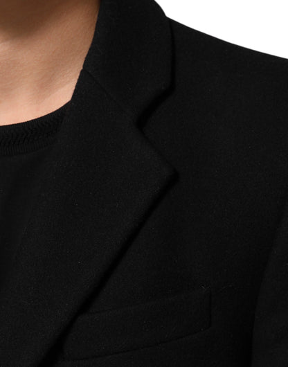 Dolce &amp; Gabbana Schwarze Trenchcoat-Jacke aus Wolle mit Knöpfen für Herren