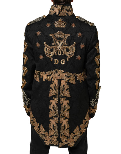 Dolce &amp; Gabbana Schwarze Brokat-Stickerei Herren Manteljacke