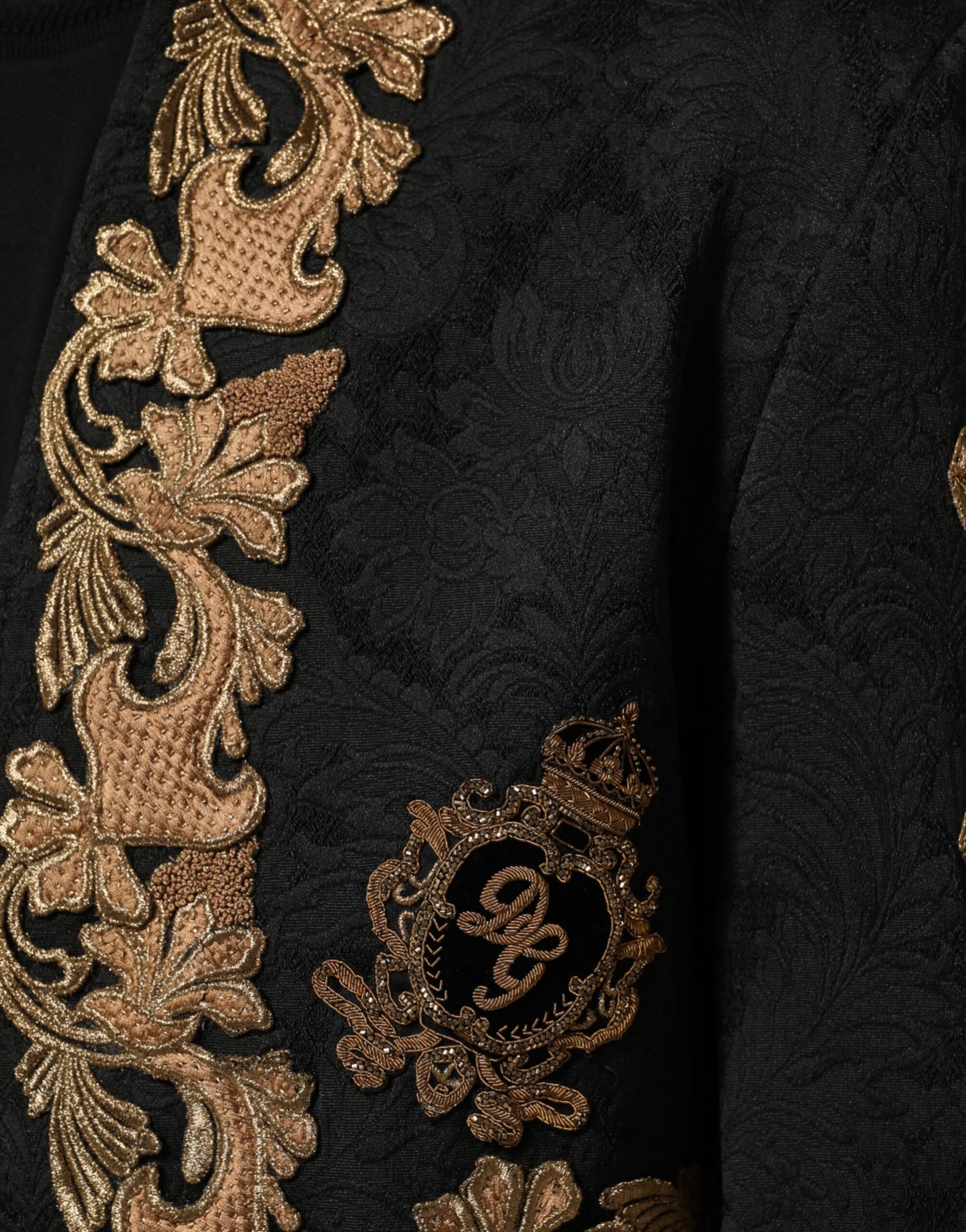 Dolce &amp; Gabbana Schwarze Brokat-Stickerei Herren Manteljacke