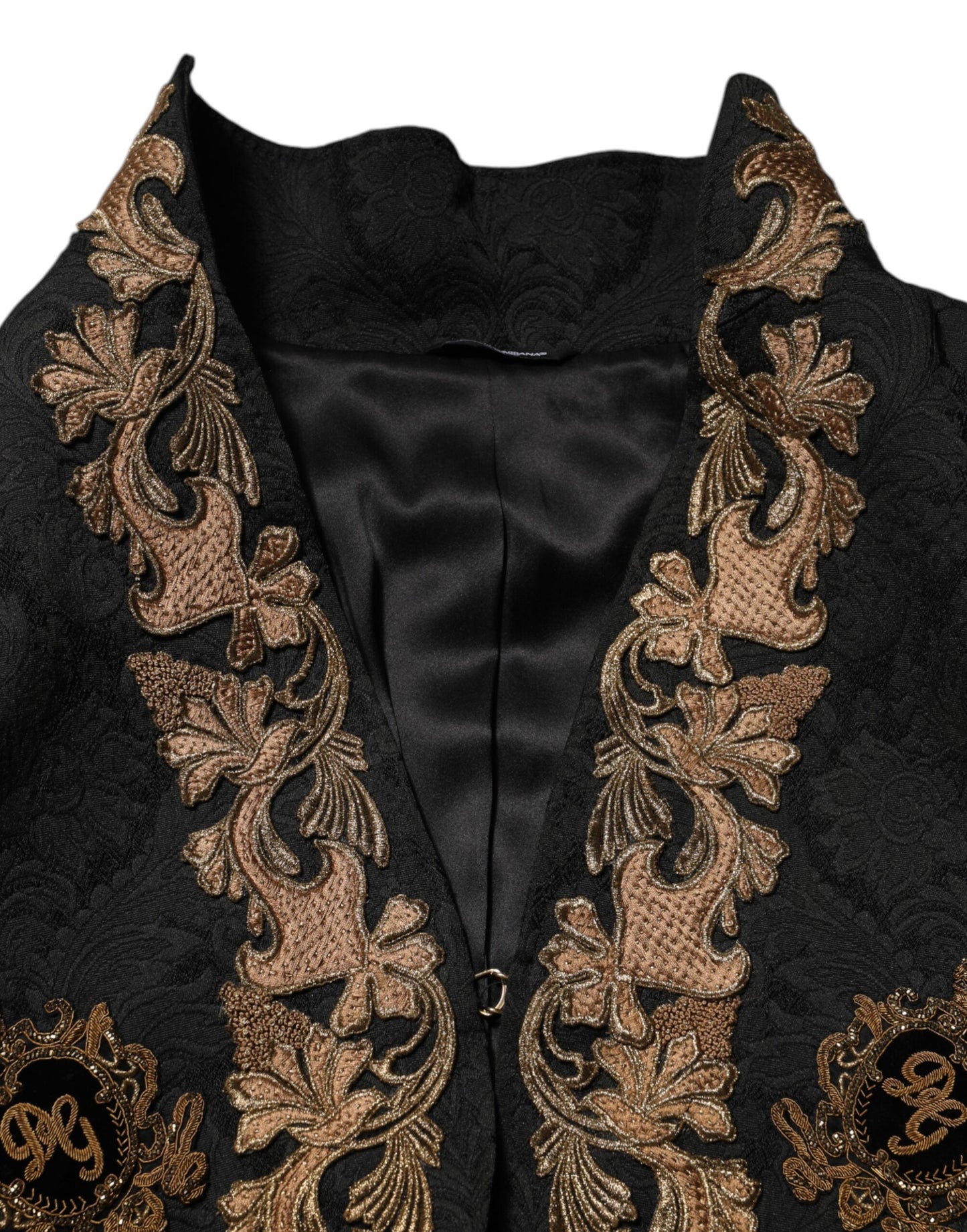Dolce &amp; Gabbana Schwarze Brokat-Stickerei Herren Manteljacke