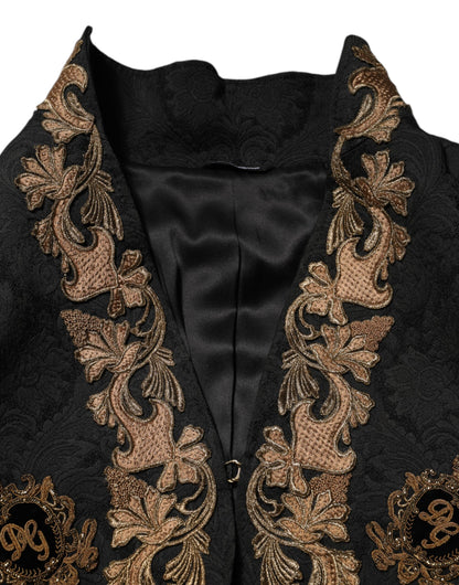 Dolce &amp; Gabbana Schwarze Brokat-Stickerei Herren Manteljacke