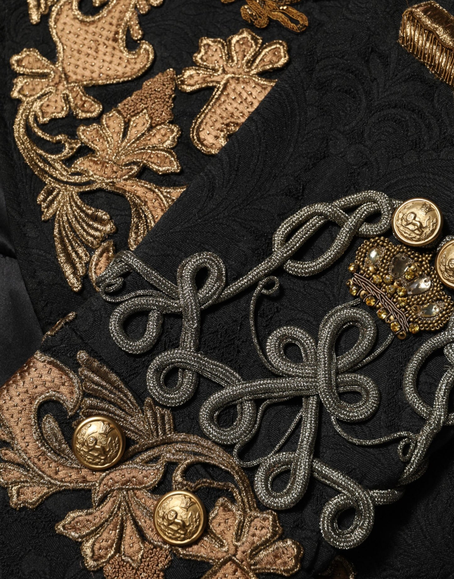 Dolce &amp; Gabbana Schwarze Brokat-Stickerei Herren Manteljacke