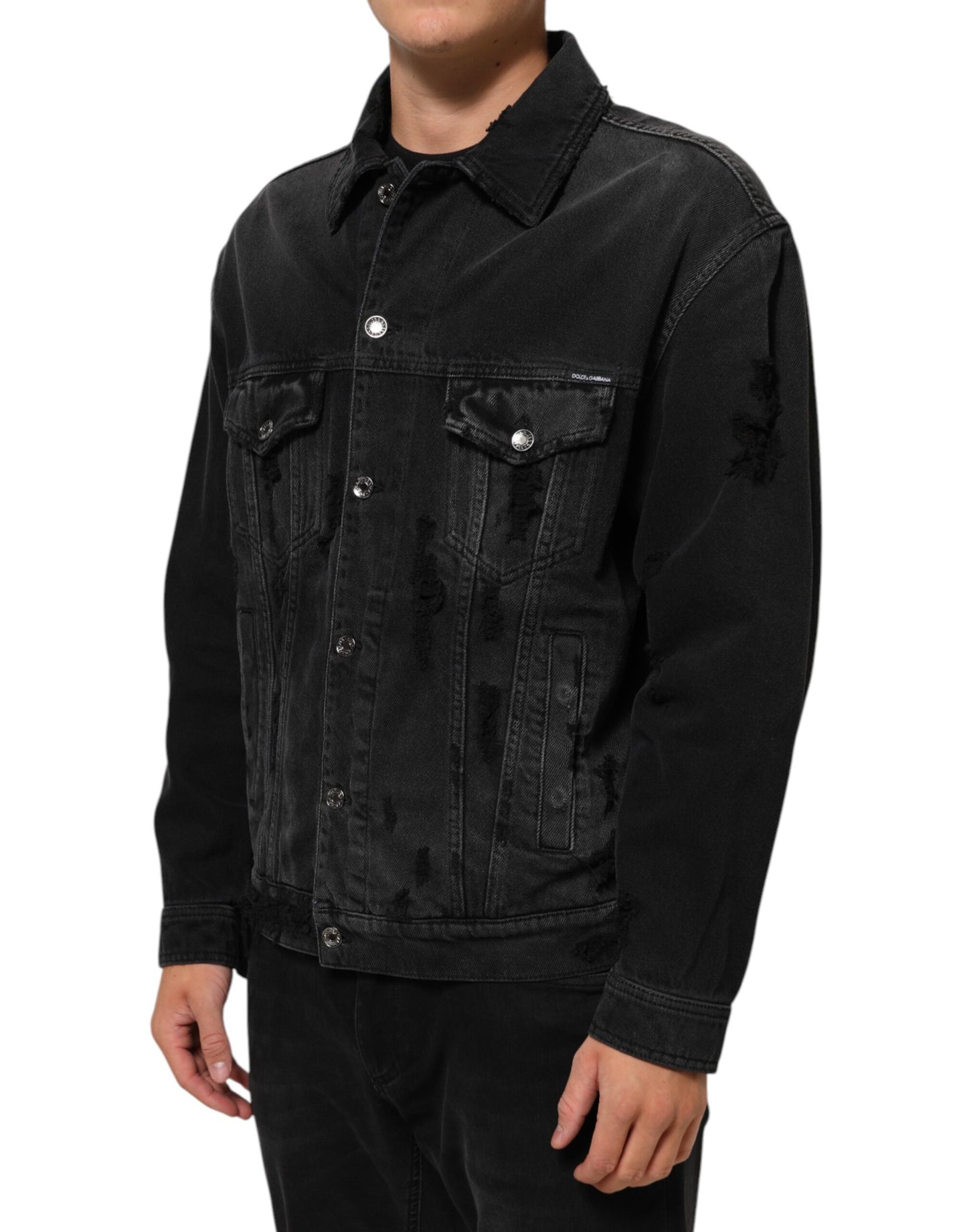 Dolce &amp; Gabbana Blousonjacke aus schwarzem Baumwoll-Stretch-Denim