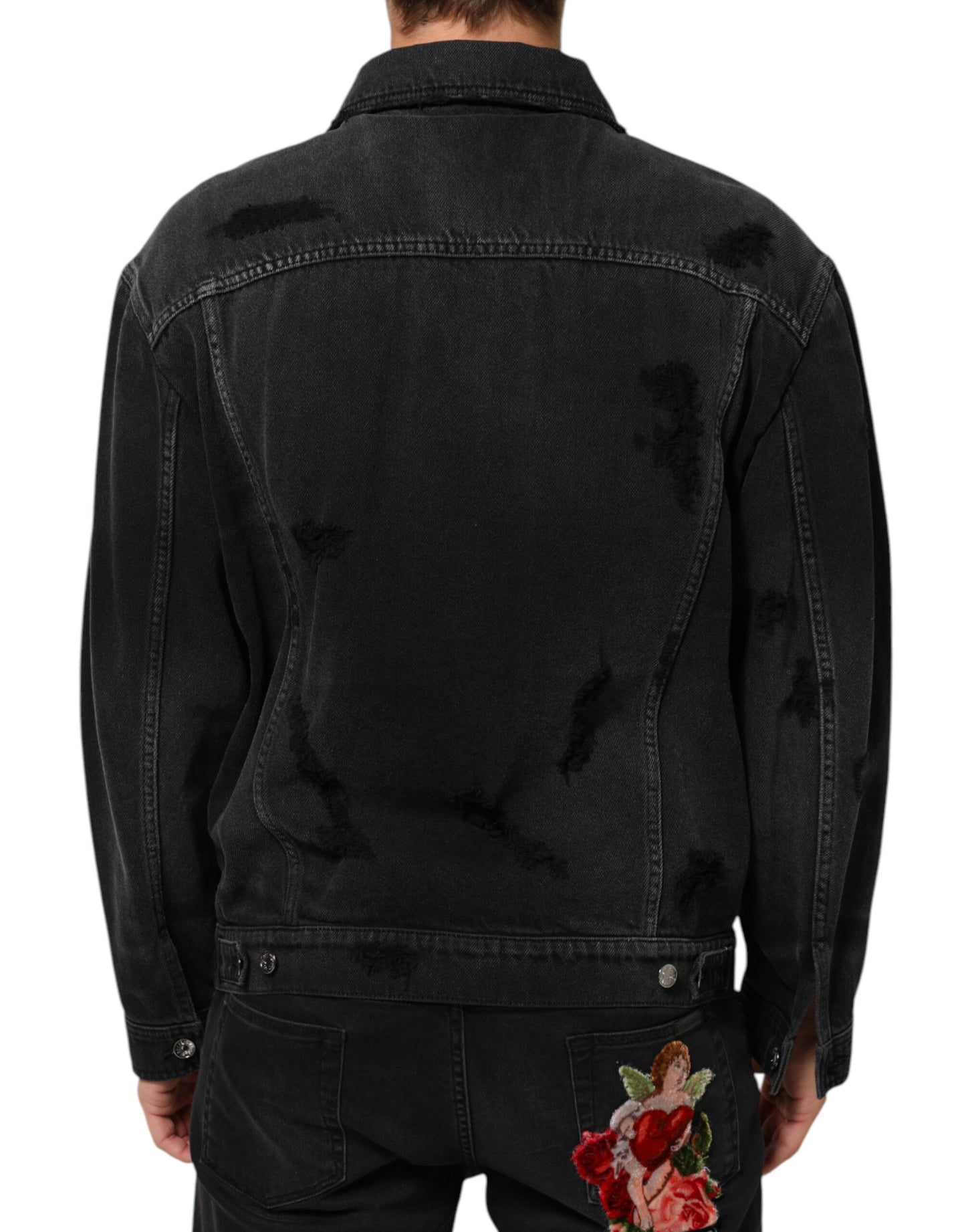 Dolce &amp; Gabbana Blousonjacke aus schwarzem Baumwoll-Stretch-Denim