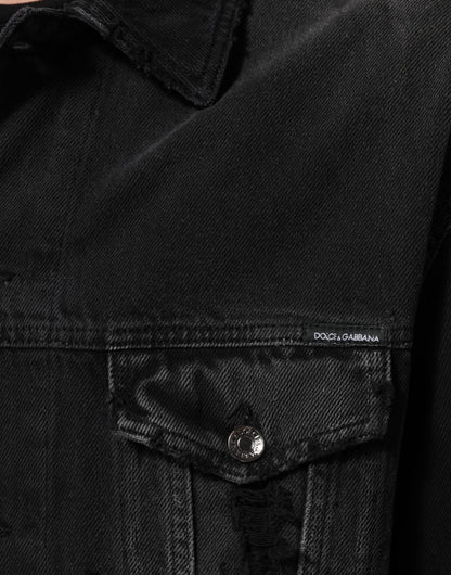 Dolce &amp; Gabbana Blousonjacke aus schwarzem Baumwoll-Stretch-Denim