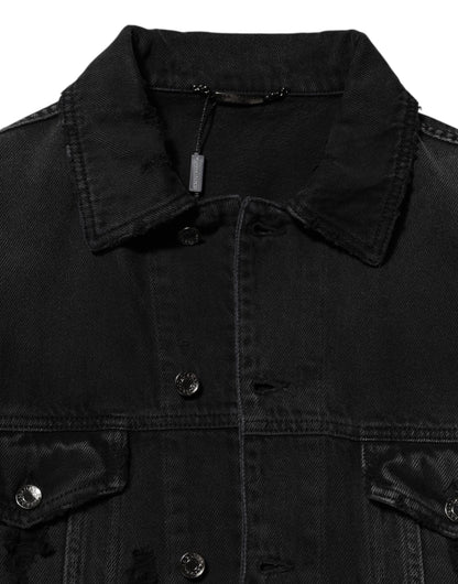 Dolce &amp; Gabbana Blousonjacke aus schwarzem Baumwoll-Stretch-Denim